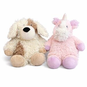 2-Adorable Warmies plush set featuring a cuddly dog and a pastel pink unicorn 🐶🦄